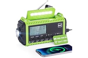 MESQOOL Radio Portatile DAB +/DAB/FM, Energia Solare e Manovella, 5000mAh Batteria Ricaricabile e USB, Luci e Torcia Elettrica e Luce di Lettura, Sopravvivenza SOS, Impermeabile per Escursionismo, Campeggio