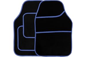 STREETWIZE ACCESSORIES Streetwize - Velour Car Floor Mat Set [Black] Set of 4, Anti-Slip Car Mats with Blue Binding - Car Interior Accessory, Universal Fit