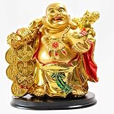 The Spiritual Living Feng Shui Laughing Buddha for Money and Good Luck | 7 Inch | Ingot | Coin Chain | Gift | Home Decor | Bi