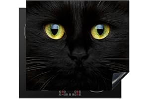 KitchenYeah© Protection Plaque Cuisson Deco Cuisine Cache Induction 59x52 cm Protège Pour Cuisiniere Protection Chat - Yeux - Jaune - Noir