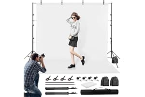 Heorryn Foto Hintergrund Ständer Fototudios mit Hintergründe Weiß, Verstellbarer Fotohintergrund System Kit 2x3m, 2 Sandsäcken, Tragetasche und 4-Klemmen für Fotografie Video Studio