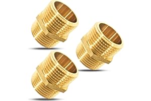 PipeSan Raccord M/M 1/2" BSP – Lot de 3 double mamelons en laiton – Filetage extérieur 15/21 mm – Étanche et résistant 10 bar/120 °C – Pour eau gaz air huile