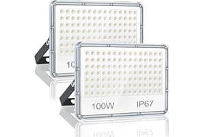 YIQIBRO Faretto LED da Esterno 100W 2 Pezzi, Faro LED Esterno Impermeabile IP67, 10000LM 6500K Bianca Fredda Lampade, 105 LEDs Luci per Giardino, Terrazza, Garage, Magazzini
