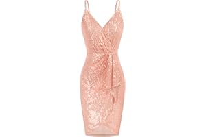 GRACE KARIN Vestido de fiesta sin mangas con cuello en V y lentejuelas para mujer