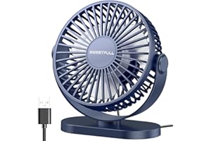 SWEETFULL Tischventilator, USB Ventilator Leise - Mini Ventilator Klein, 3 Geschwindigkeiten Desk Fan, 360° Drehung, Lüfter Einfach zu Tragen für Büro, Zuhause und im Freien