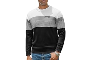 iClosam Maglione Girocollo a Righe da Uomo, Maglioni in Maglia di Cotone a Maniche Lunghe, Classico Uomo Pullover Girocollo,Stile Moderno per Ufficio e Vita Quotidiana