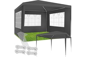 tectake® Tendone per Feste, Padiglione Gazebo Esterno Resistente con 3 Pezzi Laterali, Gazebo da Esterno con Finestre, Gazebo Impermeabile, Resistente ai Raggi UV, 300 x 300 x 250 cm - Grigio