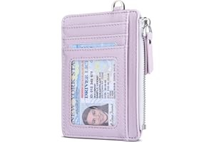 Teskyer Porta Carte Donna, Porta Carte di Credito, Porta Tessere Donna, Slim, Minimalista, Blocco RFID, 1 Finestra Identificativa, con Cerniera, può Contenere Fino a 8 Carte, Viola Chiaro