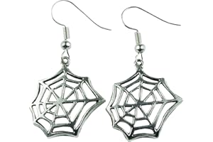 The Funky Barcode SILVER COBWEB Dangle Earrings Creepy Spider Halloween Costume Fancy Dress