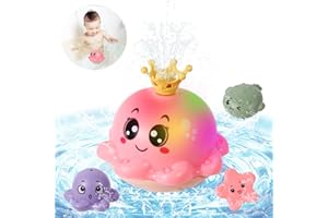 DELYCAZY Baby Bath Toys for 1 2 3 Year Old Boys Girls, LED Automatic Spray Water Octopus Light Up Bath Tub Swimming Pool Toys Gifts for Toddlers 0-6 Months Kids Age 1-6