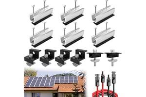 MUCEK Solarmodul Halterung Flachdach, Befestigung Solarmodul Kit 12CM und 3M Solarkabel 4MM², Endklemme Mittelklemme 30-35mm Verstellbar, Halterung für Solarmodule Solarpanel Halterung Set
