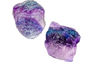 RJINGSHI 2pcs Raw Rainbow Fluorite Crystal Stone Natural Rough Gemstone Unpolished Healing Crystal Specimen Spiritual for Polishing, Sanding, DIY, Decor, Reiki, Collection, Crafts (1.5-2 inches)