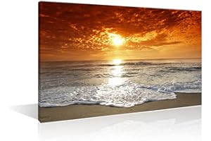 TISHIRON Wall Art Decor Canvas Painting Dusk Beach Coastal Wave Pictures Artwork Framed Prints for Home Office Decor 18X12in Ready to Hang