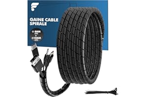 shinfly 2×6 m Gaine Câble Spirale, Flexible Kit de Câble Rangement pour Ranger Les Câbles de 7mm - 40mm e Câble d'Antenne TV/PC/USB/Télé/AUX (6m ø 8mm + 6m ø 10mm + 10pcs Attaches-Câbles, Noir