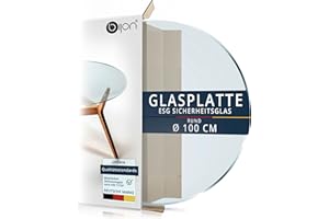 ‎BIJON bijon Glasplatte Rund Tisch ESG Sicherheitsglas - Für Esstisch, Couchtisch, Gartentisch, Schreibtisch, Bodenplatte, Funkenschutz, Kaminschutz - Glasplatte Ø 100cm