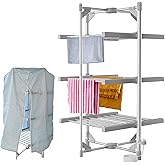 3-Tier Heated Clothes Airer with Cover, 24 Rails Clothes Drying Rack, 117cm Heated Airer, Indoor Foldable Heated Shelves Dry 