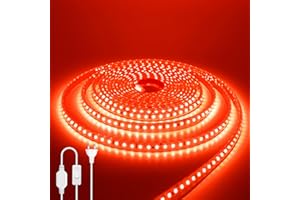 HEGEHE Striscia LED 220V 1M, Rosso, con impostazione ON/OFF, 120LEDs/m Striscia LED impermeabile IP65 flessibile e tagliabile CRI90+, illuminazione decorativa per casa e negozi