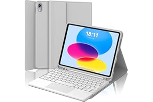 JADEMALL Clavier avec Touchpad pour iPad A16 11 EME Generation 11" 2025/10eme Generation 10.9" 2022, AZERTY Clavier Bluetooth avec Pavé Tactile et Porte-Crayon pour iPad A16 11/10.9 Pouces, Gris Clair