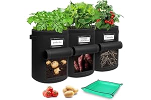 ‎AIRMINTI Airminti 3 Stück Kartoffel Pflanzsack 38L, 10 Gallonen Vliesstoff Kartoffelsack mit Sichtbarer Klappe & Arbeitsmatte, Wiederverwendbare Pflanzsäcke mit 10 Namensetiketten für Kartoffeln,Tomaten,Blumen
