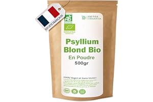 Detox Organica-Psyllium Blond Bio Poudre 500g-Tégument de psyllium Organic-Pur 99%-Riche en Fibres 100% Naturel et Vegan