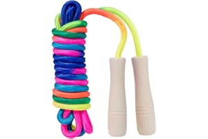 SCBOY Corda per Saltare Con Manico in Legno 280CM Regolabile, Colori Arcobaleno - Ideale Come Regalo per Bambini