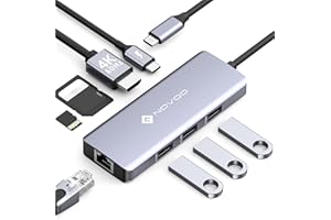 NOVOO Adaptateur USB C vers HDMI, 8-en-1 Hub USB C vers Ethernet Gigabit, HDMI 4K@60Hz, USB A X 3, 100W PD, SD/TF Multiport Dock pour MacBook Air/Pro, Lenovo, Surface, Galaxy