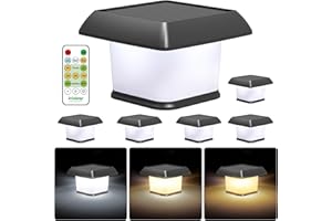 ‎INTELAMP INTELAMP Solar Pfostenkappen Licht Mit Fernbedienung, 6 Stück Pfostenleuchte Außen, Weißes/WarmesWeiß/WarmesGelb, Drei Farbtemperaturen Wasserdicht Solar-Pollerleuchten für Holzpfostenzaun