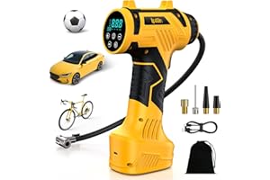 Ipflin Tyre Inflator Air Compressor - 22L/min Portable Car Accessories, Rechargeable Battery Tyre Pump, Digital Cordless Electric Pump with LED Light, 4 Preset Modes for Car/Bike/Motorcycle/Ball