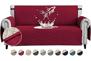FIGOOO Funda de Sofá Impermeable 3 Plazas Antideslizante con Correas Elásticas Protector para Sofá Acolchado para Mascotas Perros Gatos,Borgoña