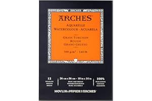 Arches 1795103 Aquarellpapier im Block (26 x 36 cm, Kopfgeleimt, 300g/m² Feinkorn) 12 Blatt naturweiß