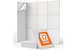 Quadratische Akustikplatten selbstklebend 12St., TONOR Schallabsorber Schallschutz mit Hochdichte Wandfliesen Schall Dämmung 30x30x0,9cm für Studio, Büro, Akustische Behandlung Wanddekoration Weiß