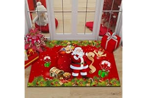 YISKY Navidad Antideslizante Felpudo, 40 x 60 CM Alfombra Entrada, Alfombras de Decoración de Navidad Absorbente, Navidad Tapete de Puerta para Salón Baño Cocina, Welcome Felpudo de Puerta (A)