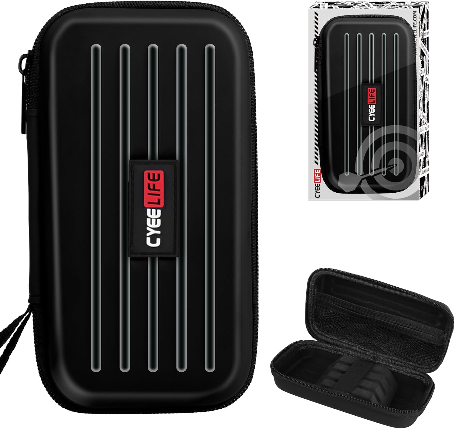 CyeeLife Bolsa para Dardos - Protección para Dardos de Acero o Blandos, Múltiples Bolsillos para Plumas y Accesorios, Negro, Bolsa Deportiva