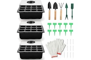 COCHIE 3X Keimling-Tablett mit Deckel,Saatschalen Setzling Starter-Tablett 12 Löcher,Sämlingbehälter Gewächshaus Wächst Anzucht Schale Töpfe mit Feuchtigkeitsbelüftete Kuppeln /3 Gartenwerkzeug