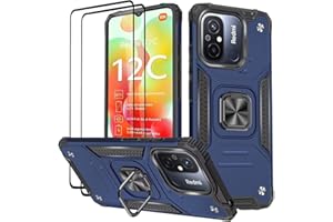 KANSi Hülle für Xiaomi Redmi 12C / Redmi 11A, Schutzfolie [2 Stück] Silikon TPU Hart PC Handy Hüllen 360 Grad Drehbar Ringhalter Bumper Stoßdämpfung Schutzhülle - Blau