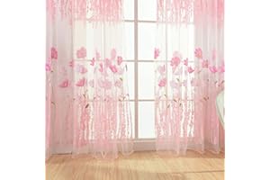 CAFOPGRILL Tulle Curtain, Polyester Floral Pattern Window Curtain Tulle Voile Shade Curtain Bedroom Living Room Coffee Shop Decor(01)