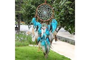 Zueyen Dream Catcher Handmade Exquisite Feathers and Beads Wall Hanging Home Decor Traditional Art Ornament Craft for Kids/Cars/Bedroom/Gift (Teal)