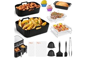 Espekoch Dual Air Fryer Accessoires Pour Moulinex Ez9018 5,2/3,1 L, Ensemble De 17 PCS Pour Philips Airfryer Série 3000/Tefal Easy Fry, Mit Deux Plaques à Pâtisserie En Silicone, Grilles De Cuisson
