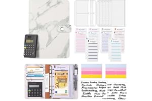 ‎KINKAOCIO Budget Planner Deutsch mit Taschenrechner A6 Budget Binder Cash Stuffing Finanzplaner Sparchallenge Budgetplaner Geld Organizer Sparbuch Geldplaner Haushaltsbuch mit Geldfächer (Marmor Weiß)