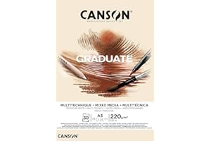 Canson Graduate Mixed Media naturale, album da disegno collato lato corto, A3, 30 fogli, due lati, ruvido e liscio, 220g/m, ocra