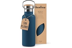Bambaw Botella térmica 750ml, Botella agua azul oscuro, Botella agua acero inoxidable 750ml, Botella agua gimnasio, Botella metalica, Cantimplora acero inoxidable – Azul índigo