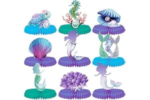 TENCOW 9 Stück Meerjungfrau Waben-Mittelstücke Ozean Meer Tier Mittelstück unter dem Meer Tischdekoration für Ozean Meerjungfrau Thema Geburtstag Babyparty Hochzeit Party Supplies (lila)