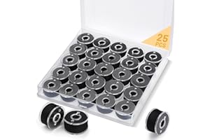 dipeer 25 Pcs Bobbins for Sewing Machine, Black Sewing Machine Thread with Bobbin Case, Pre-Wound Bobbins Sewing Machine Accessories for Handheld Sewing Machine, Embroidery Machine