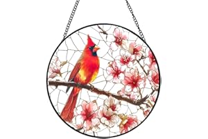 Xuoxeji Cardinal Stained Glass Window Hanging, 7.87" Cardinal Sun Catchers, Red Bird Gifts for Women Grandma Mom Bird Lover (A Cardinal)