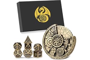 DND DADO Set di Roulette Dadi in Metallo DND, 7-in-1 Dado a Ingranaggio Spinner + 7 Dadi Poliedrici in Metallo D&D, Regalo DND con Scatola Regalo, MTG, Giochi da Tavolo, Accessori per Giochi di Ruolo, Bronzo