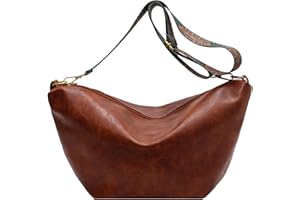 Makukke Umhängetasche Damen Gross PU-Leder Crossbody Bag mit Hobo Breiter Gurt Vintage Schultertasche Beuteltasche für Büro Arbeit Reisen Ausflug Einkauf,Braun Tasche