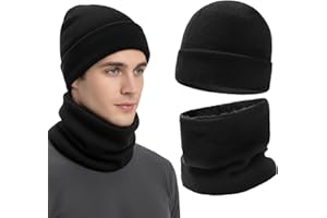 viiotu Hat and Scarf Set for Men Winter, Thermal Knit Beanies and Circle Scarf, Winter Hat Scarf Gift for Men