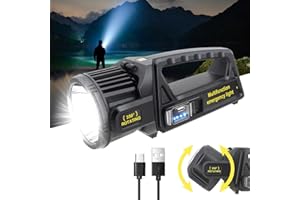 LETOUR Faretto da 35000 lumen, torcia LED ricaricabile con testa girevole a 350°, 9 modalità super luminose, per esterni, torcia impermeabile IPX6 per le emergenze