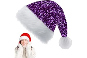YAAVAAW Sequin Santa Hat Christmas Hat for Kids,Adults,Luxury Xmas Hat Plush Santa Claus Hat,Unisex Christmas Party Hat,Father Christmas Hat Costume Gifts for Women,Men Xmas New Year Party Hat