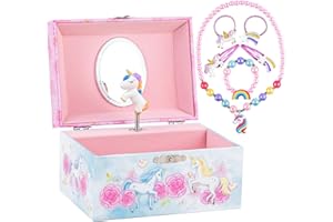 MS. WENNY Girl's Musical Jewelry Box Organizer with Jewelry Set, Unicorn Music box Gifts for Little Girls Daughter Granddaughter Birthday Anniversary Christmas, The Unicorn Tune